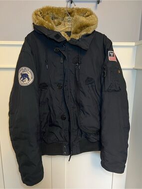 Vintage Alpha Industries fur hood & patches bomber jacket